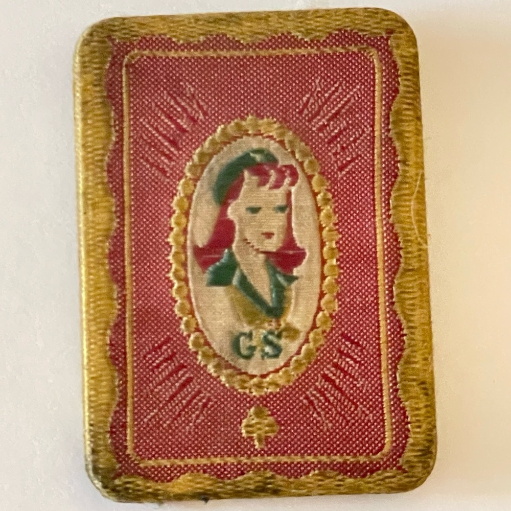 Vintage Girl Scout World War II Pink & Gold Tone Fabric Lapel Pin Brooch 1940s